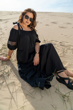 Легкое платье на бретелях с кружевными вставками и воланами Andina 829 чёрный - фото 2