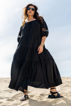 Легкое платье на бретелях с кружевными вставками и воланами Andina 829 чёрный - фото 5