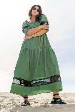 Платье из вискозы на бретелях с кружевами и сборками Andina 830 олива - фото 5