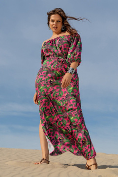 Платье-сарафан с ярким принтом и съёмным поясом Andina 831 фуксия принт - фото 1