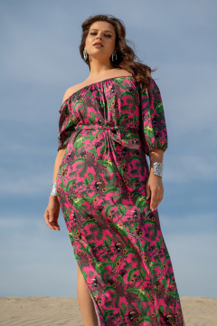 Платье-сарафан с ярким принтом и съёмным поясом Andina 831 фуксия принт - фото 3