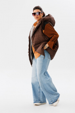 Удлинённый жилет из стёганой плащёвой ткани с капюшоном Anelli 1386 соболь - фото 5