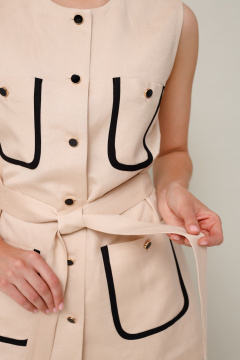 Бежевый летний элегантный комплект жилет и брюки из текстиля PUR PUR 11-294 - фото 4