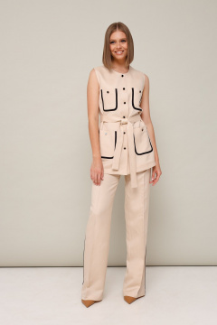 Бежевый летний элегантный комплект жилет и брюки из текстиля PUR PUR 11-294 - фото 3