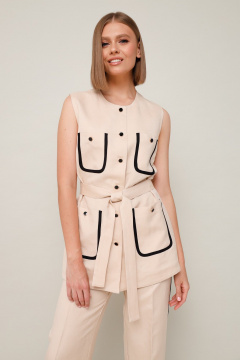 Бежевый летний элегантный комплект жилет и брюки из текстиля PUR PUR 11-294 - фото 2