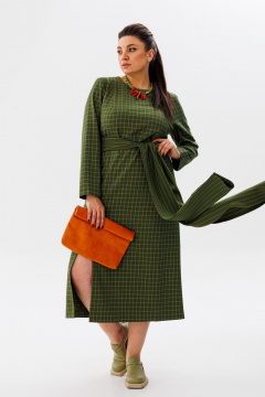 Элегантное изумрудное платье с поясом и разрезом Anelli 1314 аспарагус - фото 1