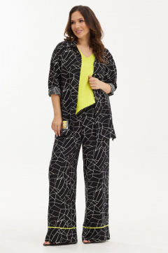 Блуза, брюки и футболка из текстиля с В-образным вырезом Магия моды 2428 черно-белый_салатовый_новый - фото 1