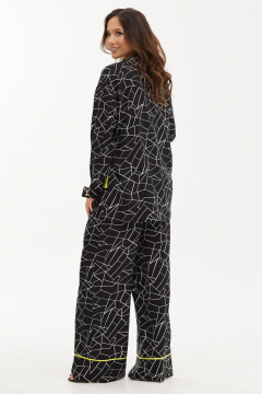 Блуза, брюки и футболка из текстиля с В-образным вырезом Магия моды 2428 черно-белый_салатовый_новый - фото 2