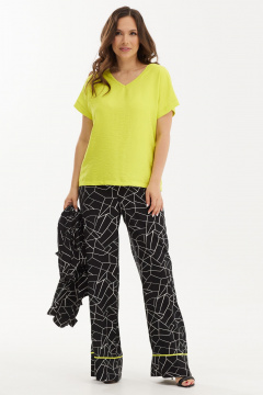 Блуза, брюки и футболка из текстиля с В-образным вырезом Магия моды 2428 черно-белый_салатовый_новый - фото 3