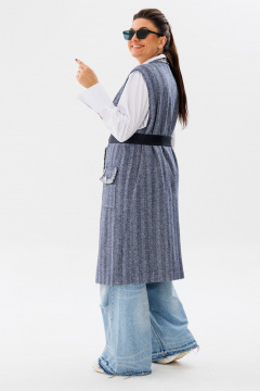 Жилет свободного кроя из плотной ткани с поясом Anelli 1366 цвет_бури - фото 5