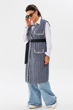 Жилет свободного кроя из плотной ткани с поясом Anelli 1366 цвет_бури - фото 3