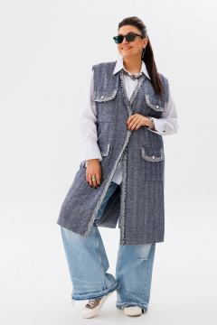 Жилет свободного кроя из плотной ткани с поясом Anelli 1366 цвет_бури - фото 1