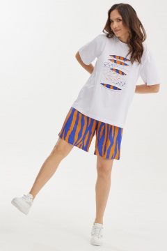 Платье с защипами и воланами из хлопка Магия моды 2438 белый_синий_оранж - фото 4