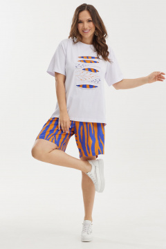 Платье с защипами и воланами из хлопка Магия моды 2438 белый_синий_оранж - фото 1