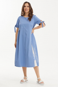 Платье А-силуэта из хлопка с карманами и длинным рукавом Магия моды 2445 голубой - фото 4