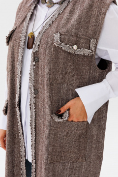 Жилет свободного кроя из текстиля с накладными карманами Anelli 1366 тауп - фото 4