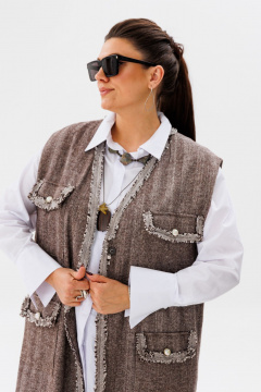 Жилет свободного кроя из текстиля с накладными карманами Anelli 1366 тауп - фото 2