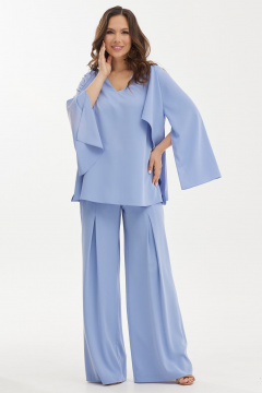 Комфортный комплект из блузы и брюк из текстиля Магия моды 2455 голубой - фото 5