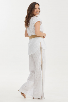 Белый комплект из блузы и брюк с вышивкой Магия моды 2459 белый - фото 2