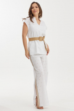 Белый комплект из блузы и брюк с вышивкой Магия моды 2459 белый - фото 1