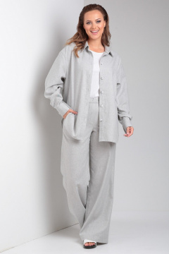 Костюм из хлопка с оверсайз рубашкой и свободными брюками Your size 2231 светло-серый - фото 3
