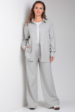 Костюм из хлопка с оверсайз рубашкой и свободными брюками Your size 2231 светло-серый - фото 1