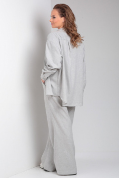 Костюм из хлопка с оверсайз рубашкой и свободными брюками Your size 2231 светло-серый - фото 5