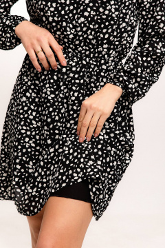 Платье из льна с эластичной тесьмой и коротким силуэтом Romgil РТ0033-ПЭ2 черный,молочный - фото 4