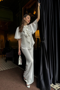 Белая нарядная блузка с жабо, для торжественных случаев Urs 23-273-1 - фото 5