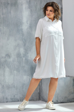 Платье А-силуэта из струящейся вискозы с кружевной отделкой BegiModa 1032 молочный - фото 4