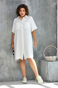 Платье А-силуэта из струящейся вискозы с кружевной отделкой BegiModa 1032 молочный - фото 1