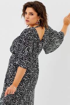 Легкое удлиненное платье с V-образным вырезом из вискозы BegiModa 1035 черно-белый - фото 5