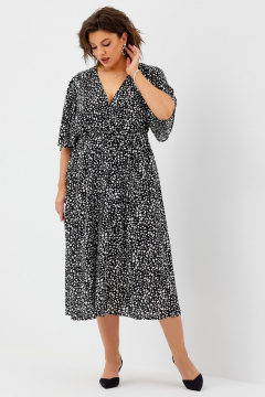 Легкое удлиненное платье с V-образным вырезом из вискозы BegiModa 1035 черно-белый - фото 3