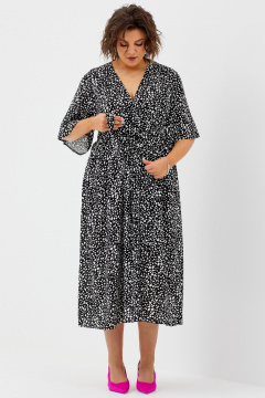 Легкое удлиненное платье с V-образным вырезом из вискозы BegiModa 1035 черно-белый - фото 2