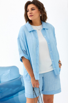 Комплект из блузы и шорт из хлопка для летних дней BegiModa 3064 голубой - фото 3