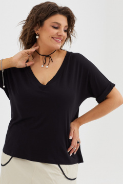 Стильная трикотажная блуза с укороченными рукавами и V-образным вырезом BegiModa 4097 черный - фото 3