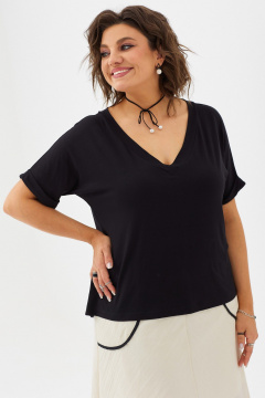Стильная трикотажная блуза с укороченными рукавами и V-образным вырезом BegiModa 4097 черный - фото 2
