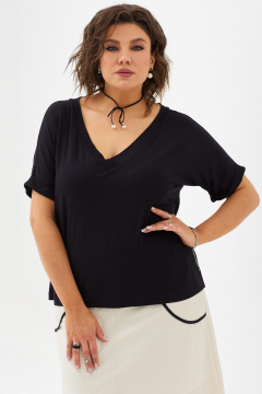 Стильная трикотажная блуза с укороченными рукавами и V-образным вырезом BegiModa 4097 черный - фото 1