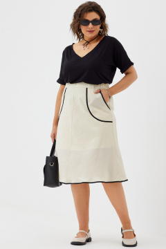 Стильная летняя юбка миди с эффектом жатки и накладными карманами BegiModa 5013 шампань - фото 1