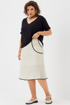 Стильная летняя юбка миди с эффектом жатки и накладными карманами BegiModa 5013 шампань - фото 4