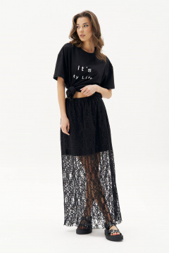 Майка с гипюровой длинной юбкой в стиле лето Fantazia Mod 4864 черный - фото 1