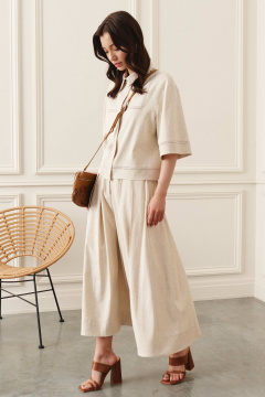 Бежевый леняной комплект блузы и юбки Lokka 1403 бежевый - фото 3