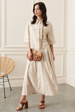 Бежевый леняной комплект блузы и юбки Lokka 1403 бежевый - фото 1