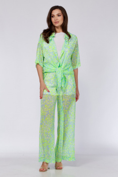 Зеленый комплект из рубашки и брюк из шифона Verita 2291 неон - фото 2