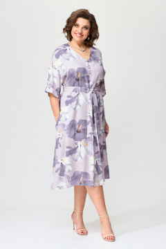 Мультиколор платье свободного кроя с поясом Орхидея 1437 - фото 1