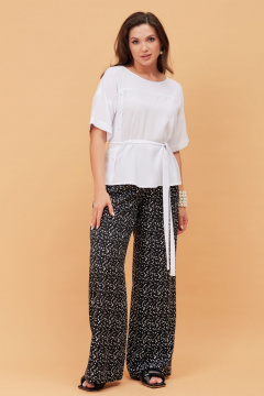 Блуза из вискозы прямого силуэта с кокеткой и поясом Andina city 5016 белый - фото 1