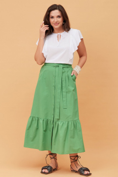 Юбка и блуза летний комплект на каждый день Andina city 9040 зеленый-белый - фото 1