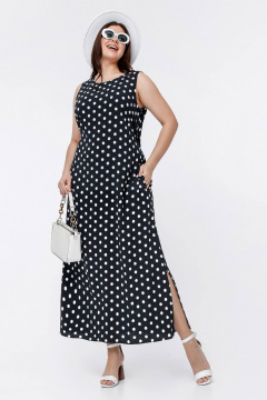 Платье трапециевидного силуэта из штапеля с разрезом La rouge 5453 синий-(горошек) - фото 1