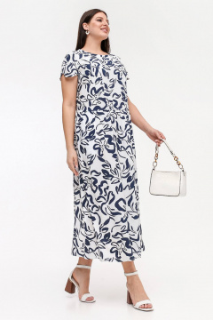 Платье из штапеля с ремнями и разрезами в летнем стиле La rouge 5460 белый-набивной - фото 2