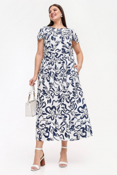 Платье из штапеля с ремнями и разрезами в летнем стиле La rouge 5460 белый-набивной - фото 1